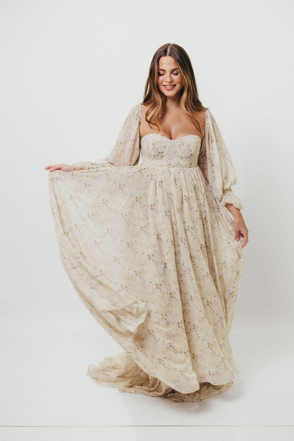Delilah Maxi Dress with Train in Blush - Bump Friendly