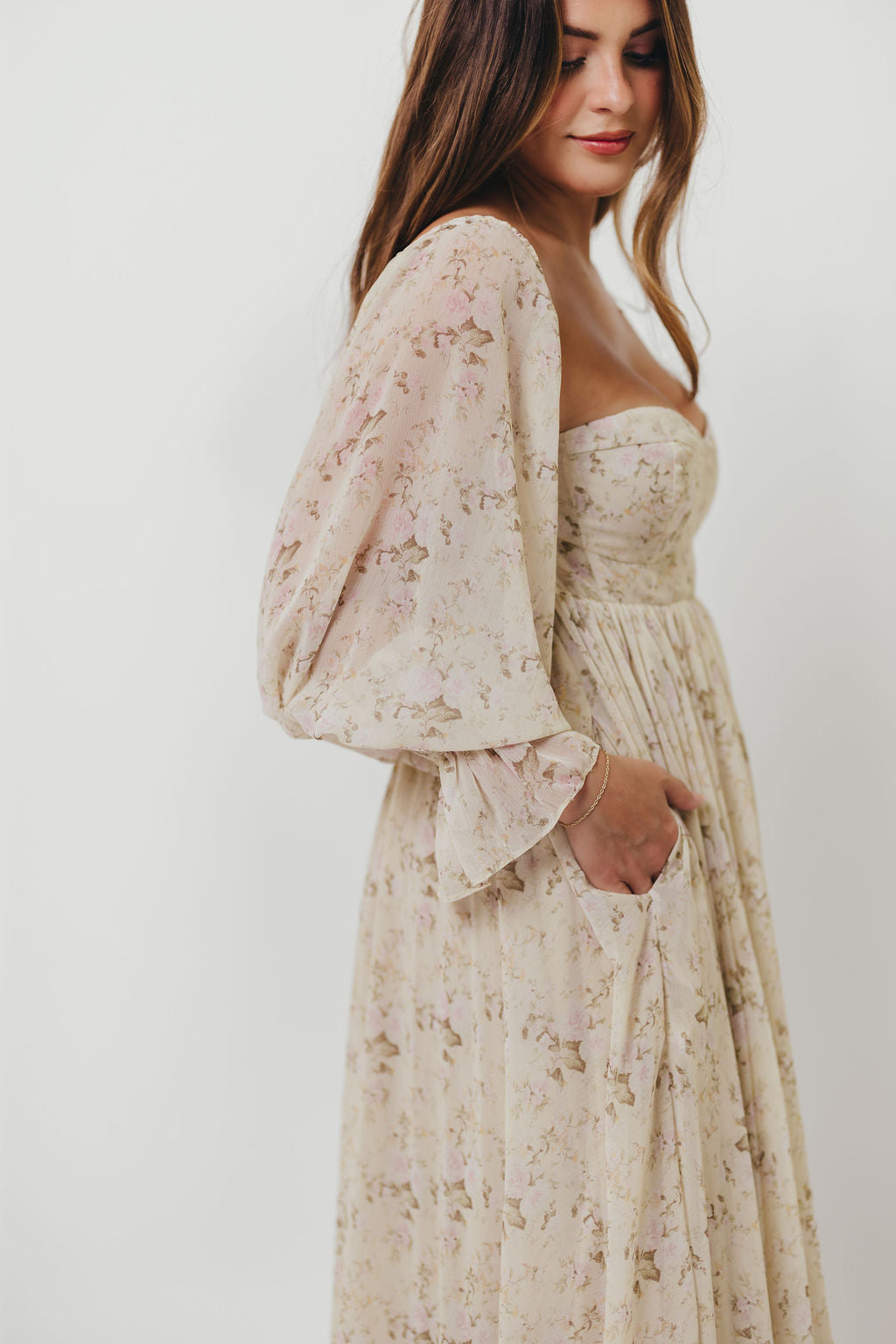 Delilah Maxi Dress with Train in Blush - Bump Friendly