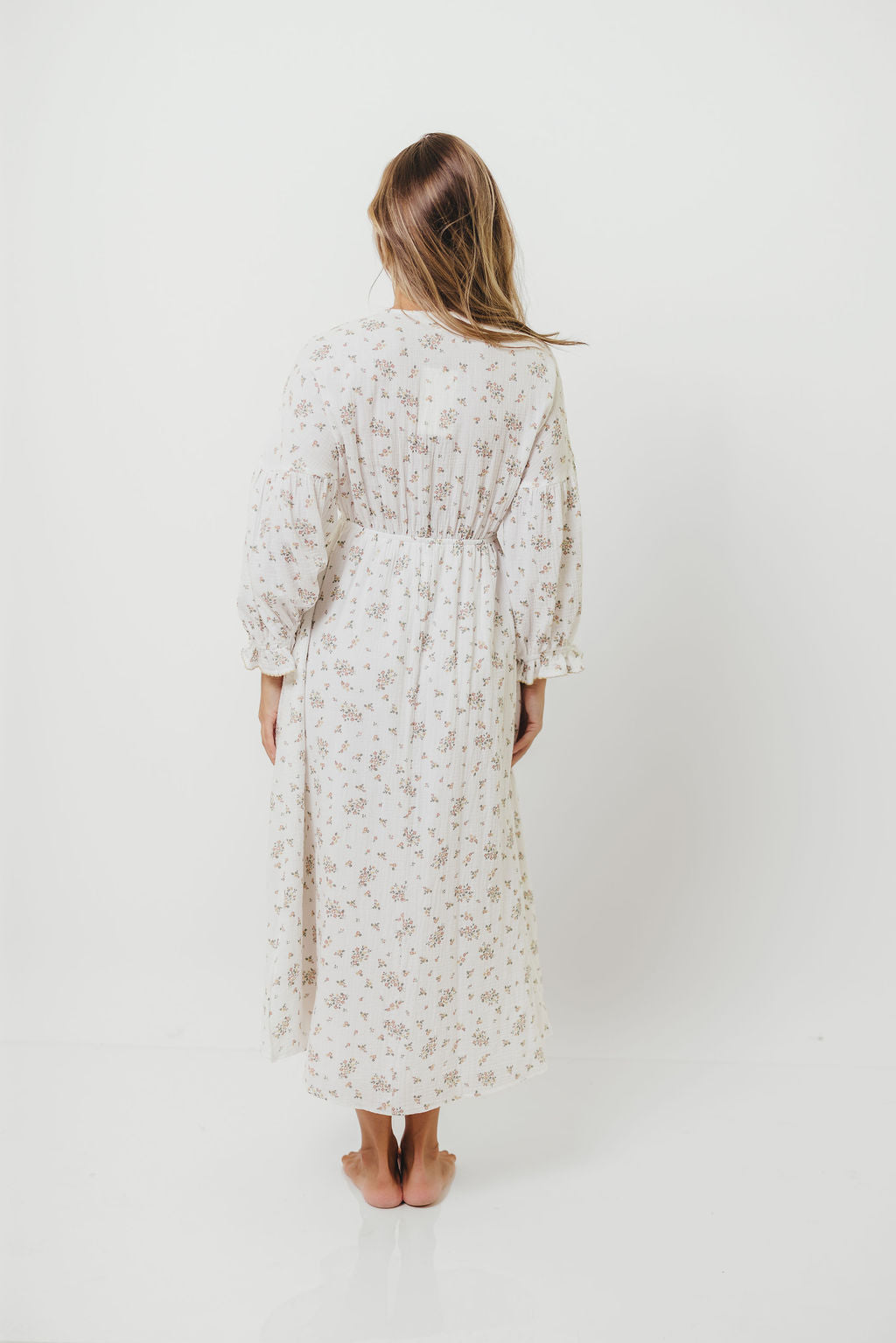 Hunter 100% Cotton Gauze Maxi Dress with Detail Trimming in Ivory Pink Floral - Bump Friendly and Inclusive Sizing
