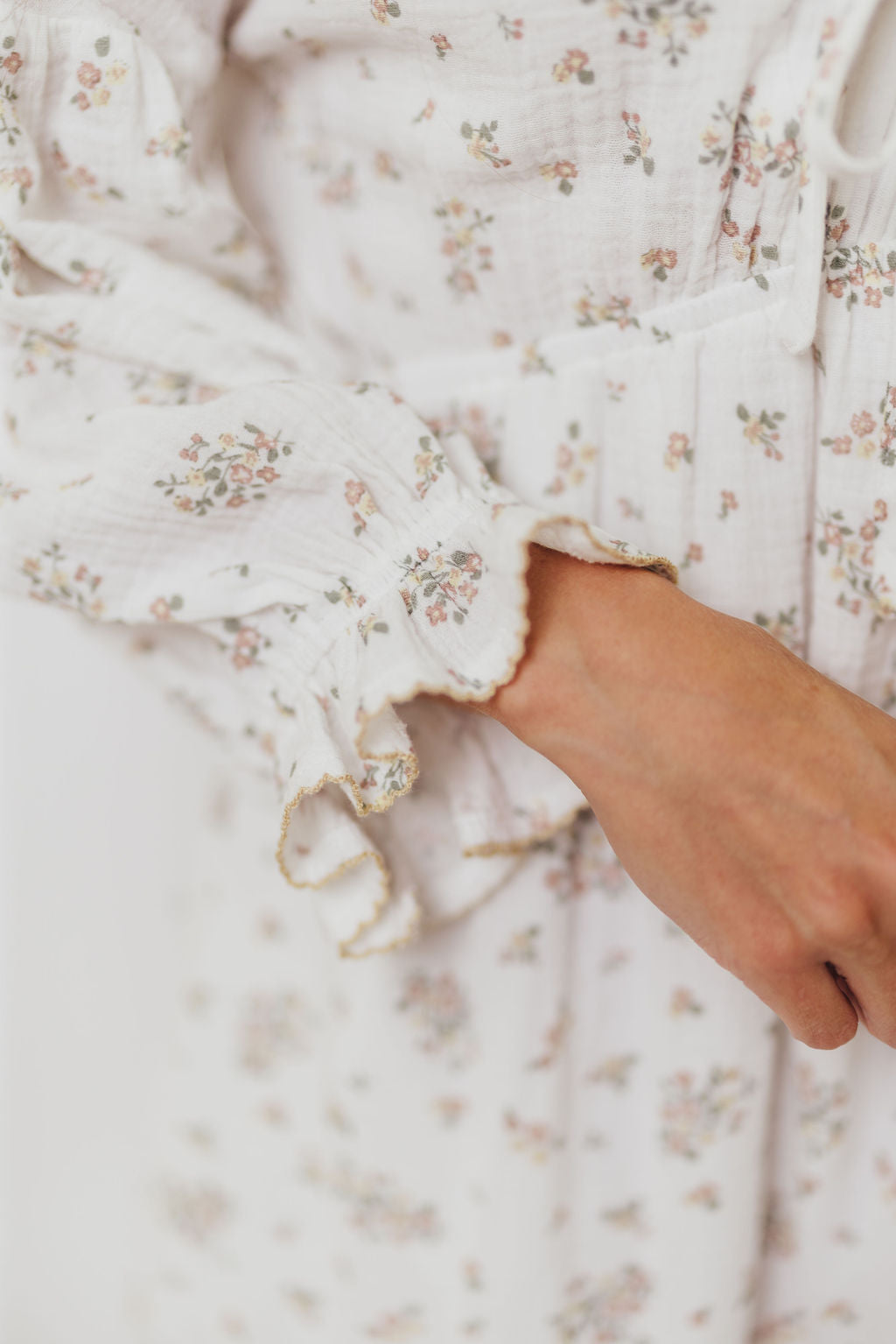 Hunter 100% Cotton Gauze Maxi Dress with Detail Trimming in Ivory Pink Floral - Bump Friendly and Inclusive Sizing