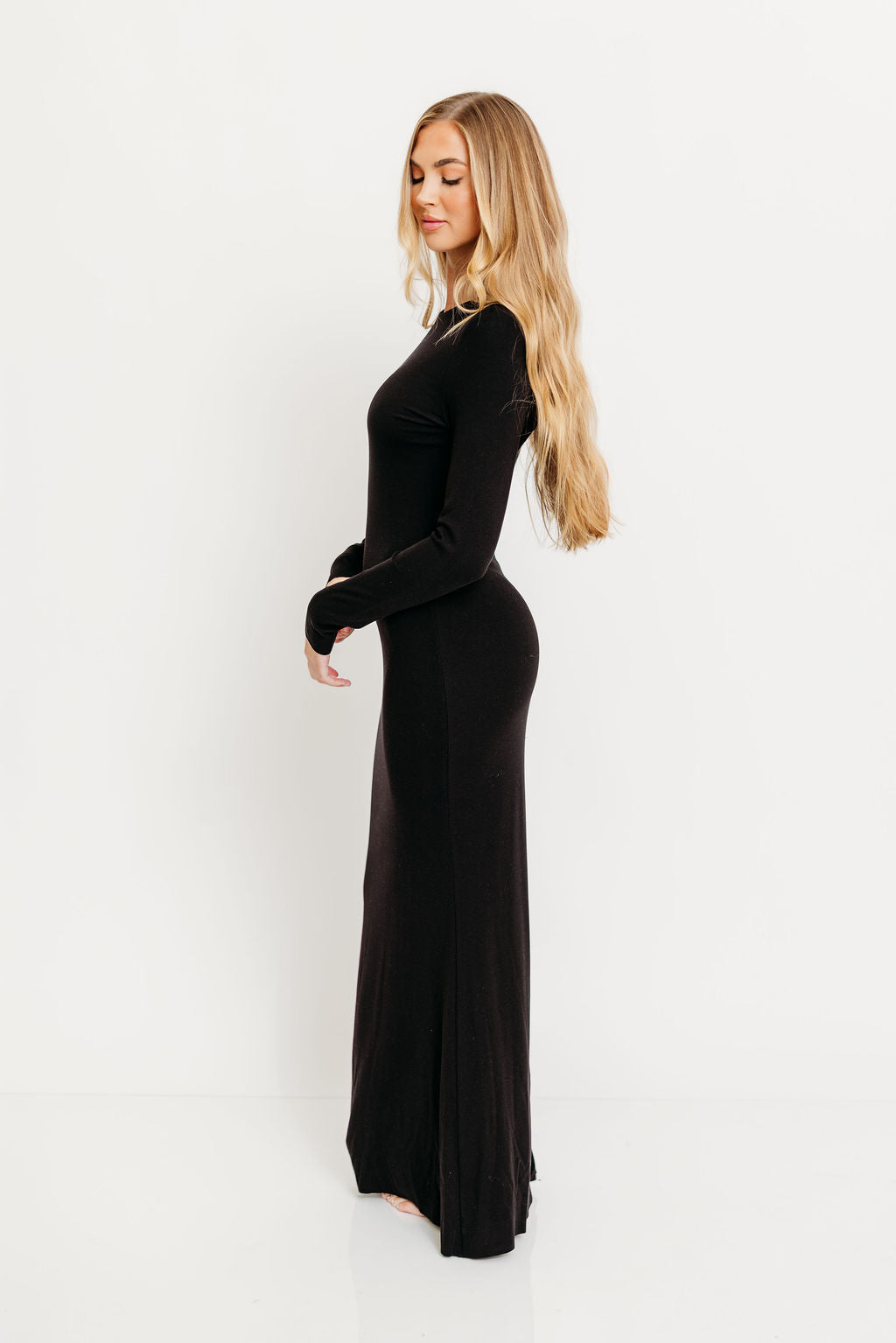 Cru Tiny Ribbed Maxi Dress in Black - Bump Friendly