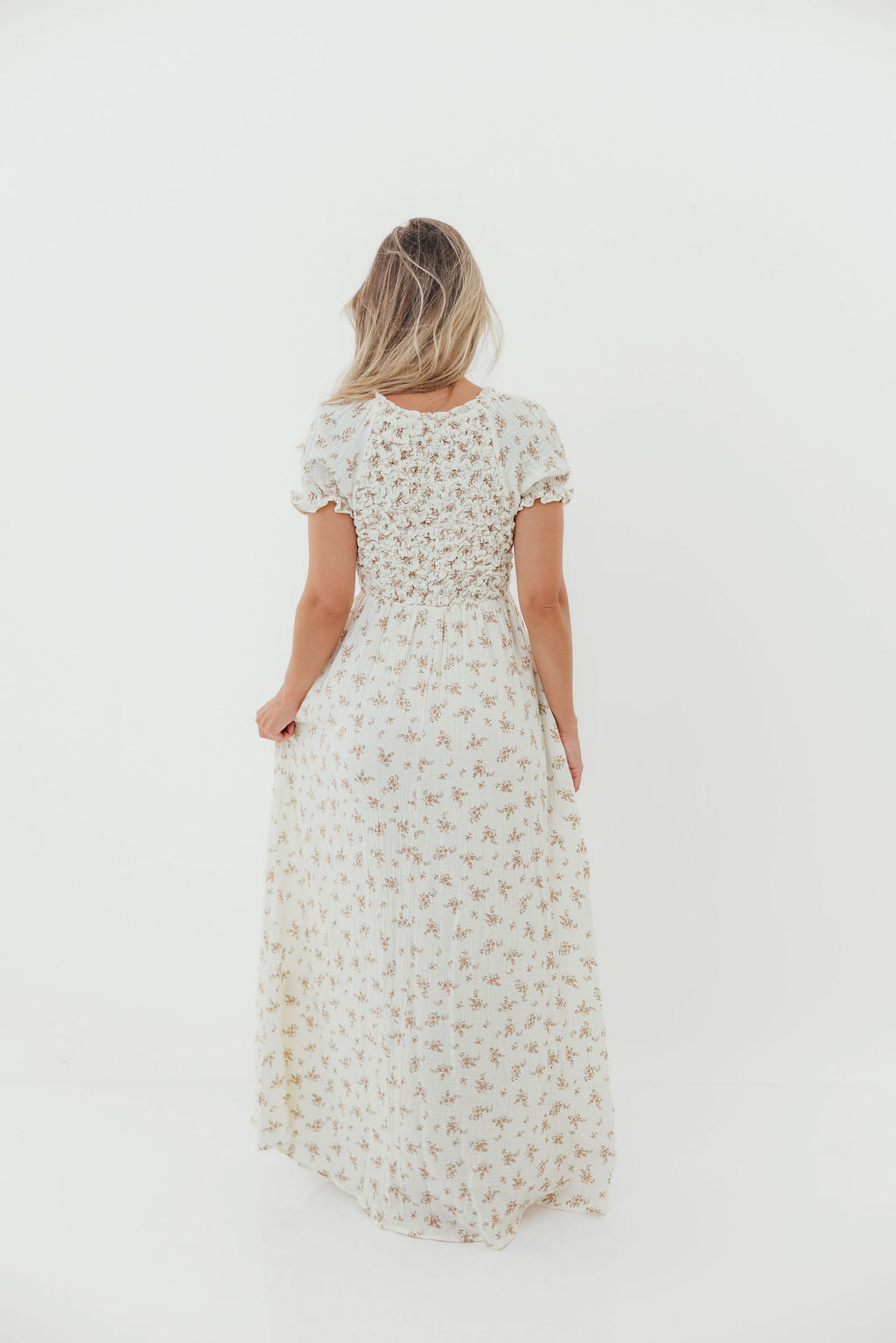 Emilia 100% Cotton Smocked Maxi Dress in Cream - Bump Friendly