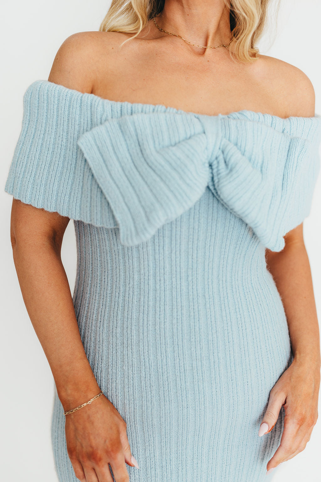 Aston Bow Front Maxi Sweater Dress in Ice Metal– Bump Friendly & Inclusive Sizing (S-3XL)