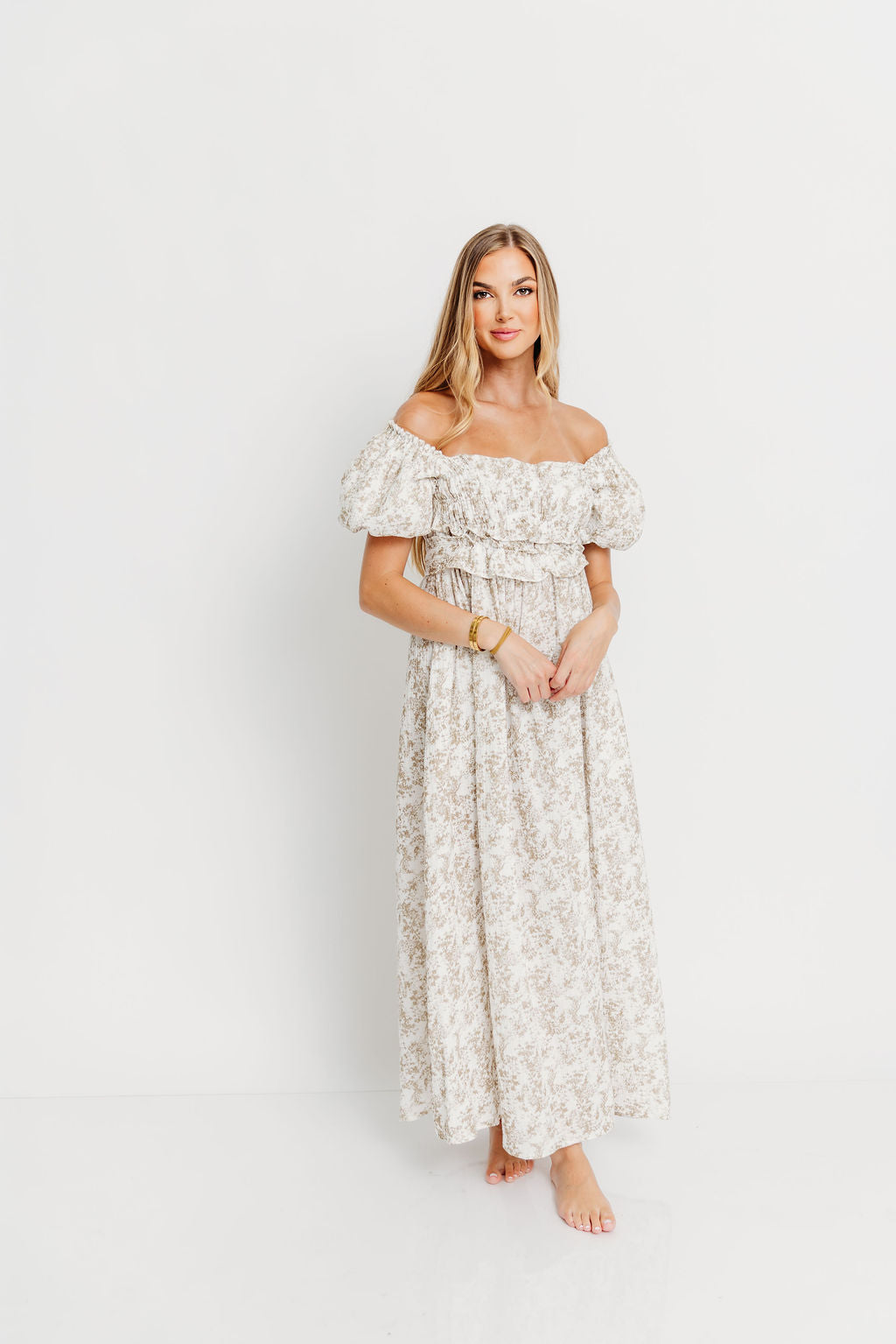 Finley 100% Cotton Peplum Midi Dress in Hampton Taupe - Bump & Nursing Friendly with Modest Back