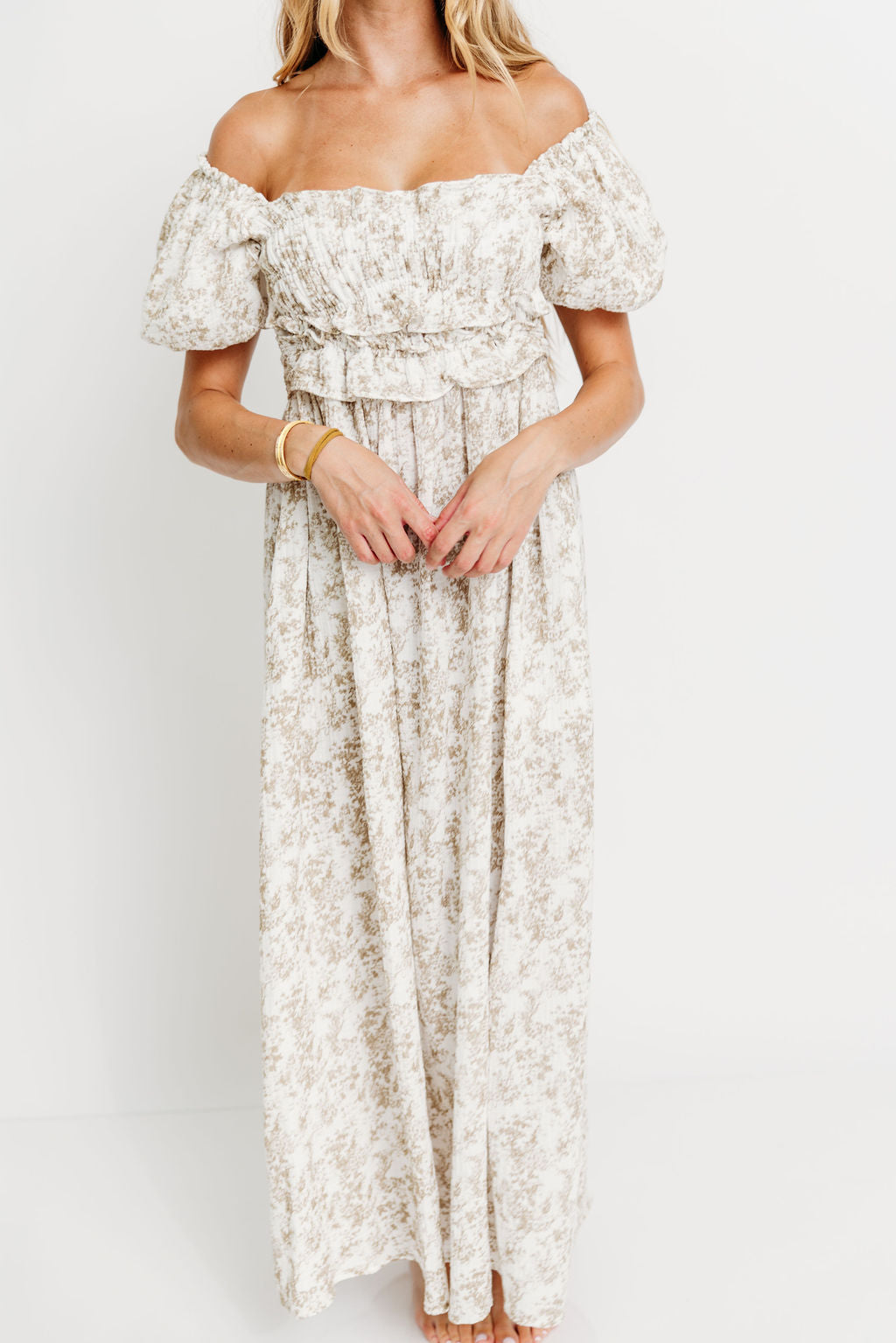 Finley 100% Cotton Peplum Midi Dress in Hampton Taupe - Bump & Nursing Friendly with Modest Back