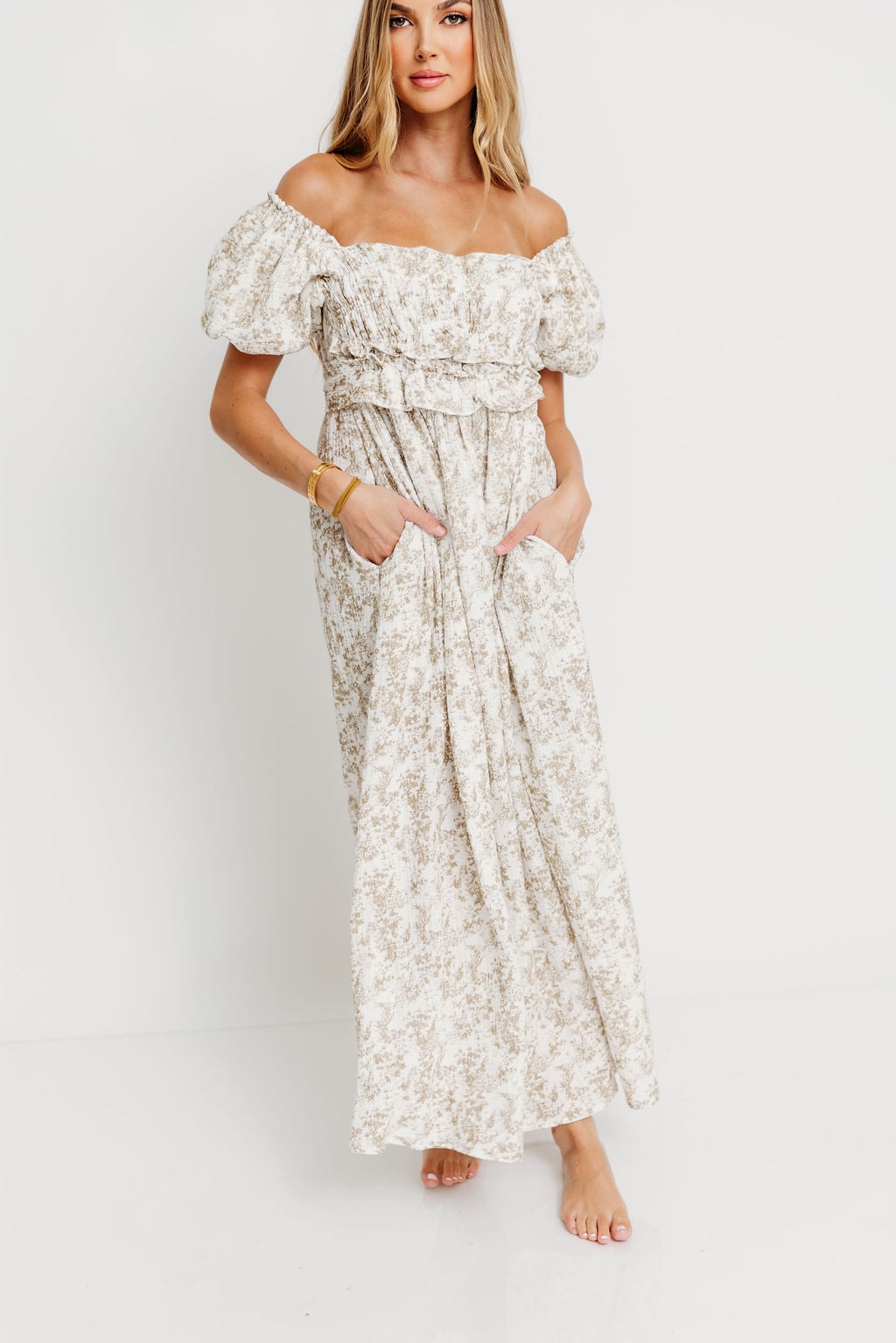 Finley 100% Cotton Peplum Midi Dress in Hampton Taupe - Bump & Nursing Friendly with Modest Back
