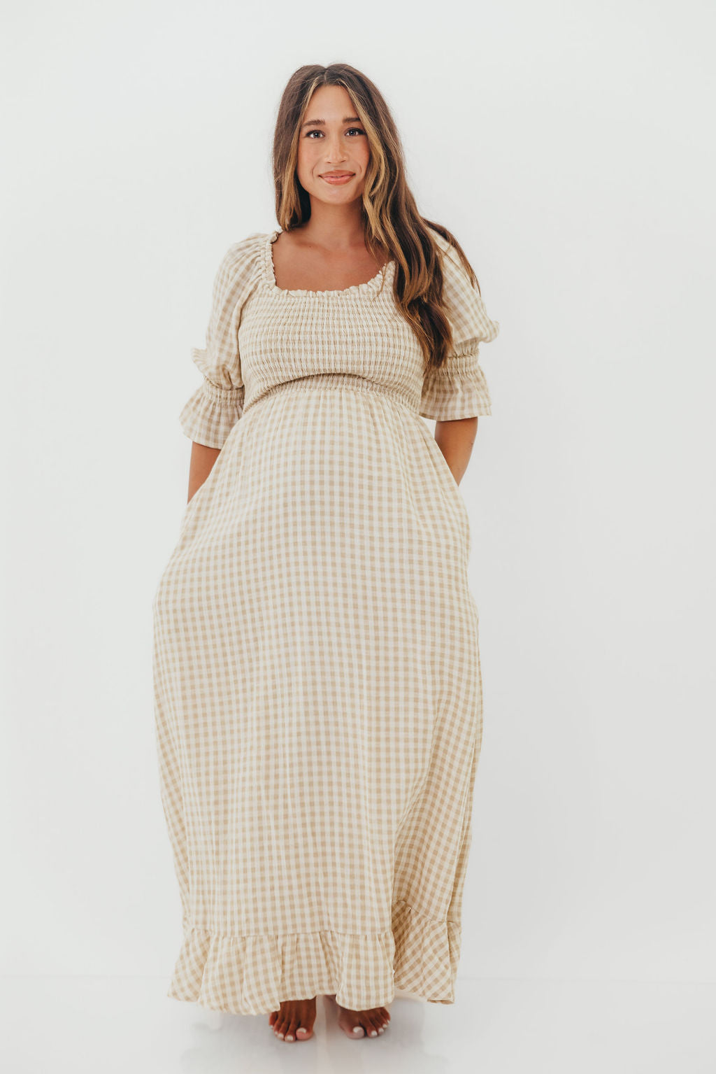 Sienna 100% Cotton Puff Sleeve Maxi Dress in Natural - Bump Friendly