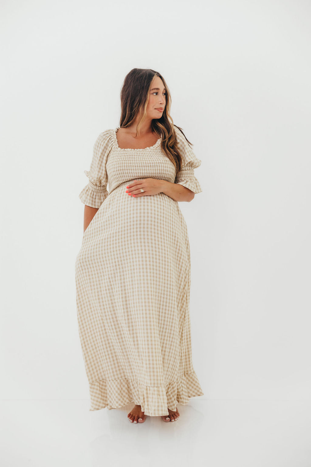 Sienna 100% Cotton Puff Sleeve Maxi Dress in Natural - Bump Friendly