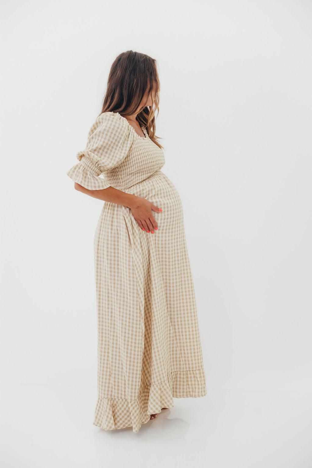 Sienna 100% Cotton Puff Sleeve Maxi Dress in Natural - Bump Friendly