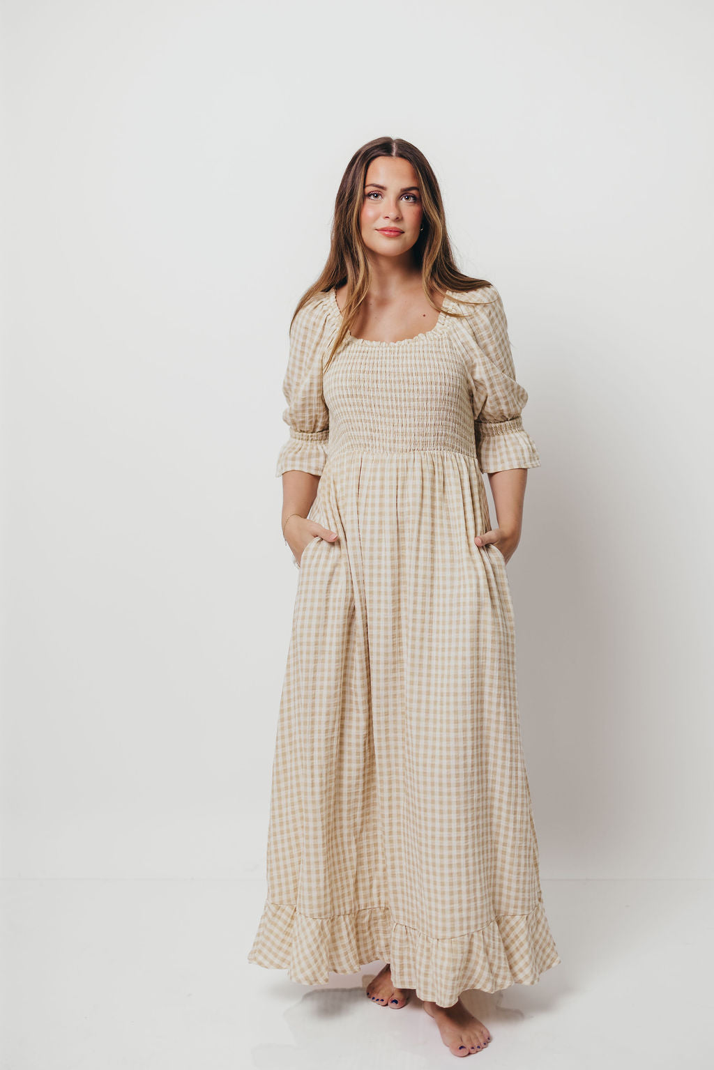 Sienna 100% Cotton Puff Sleeve Maxi Dress in Natural - Bump Friendly
