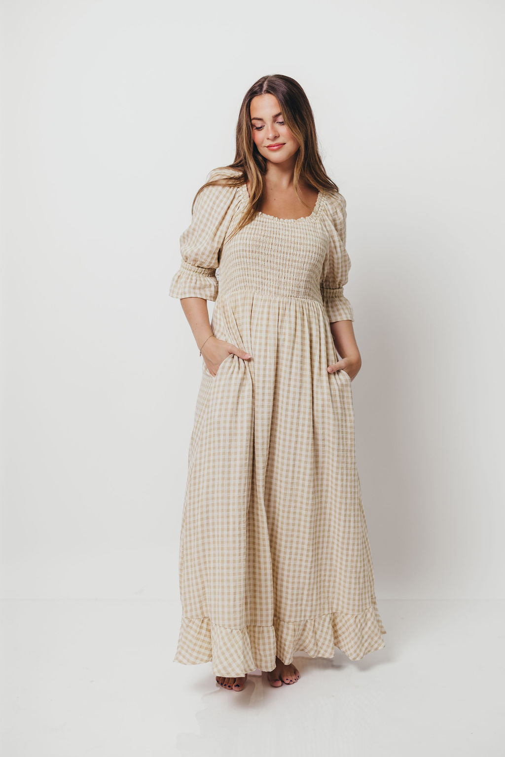 Sienna 100% Cotton Puff Sleeve Maxi Dress in Natural - Bump Friendly