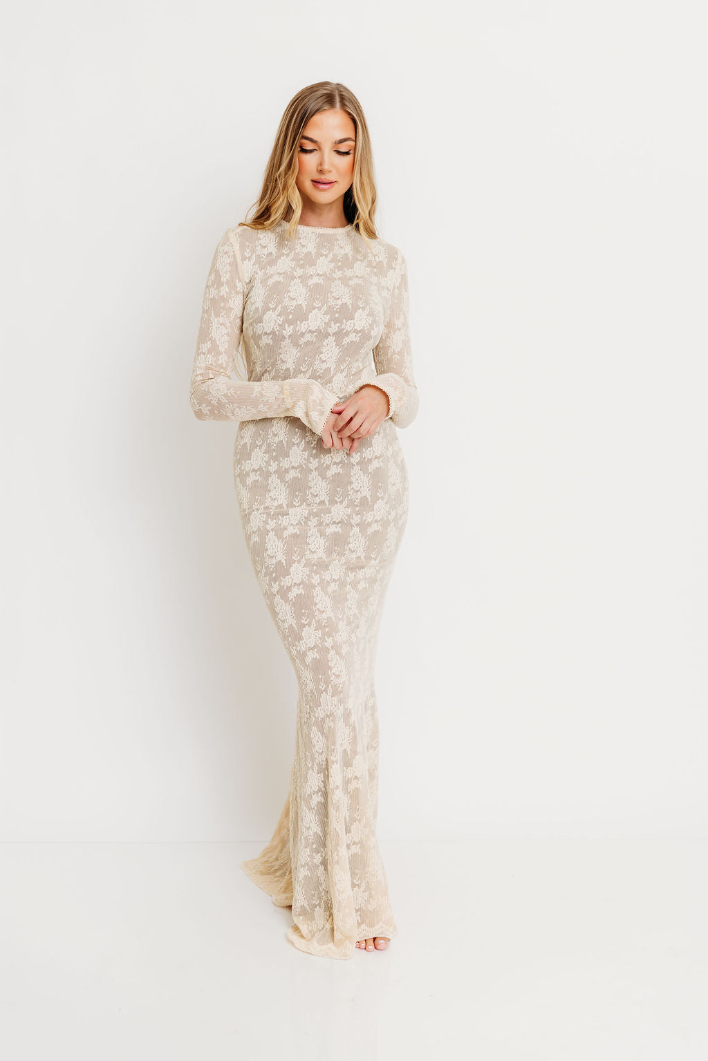 Seraphine Lace Maxi Dress in Cream - Inclusive Sizing & Bump Friendly (Size Up for Bump)