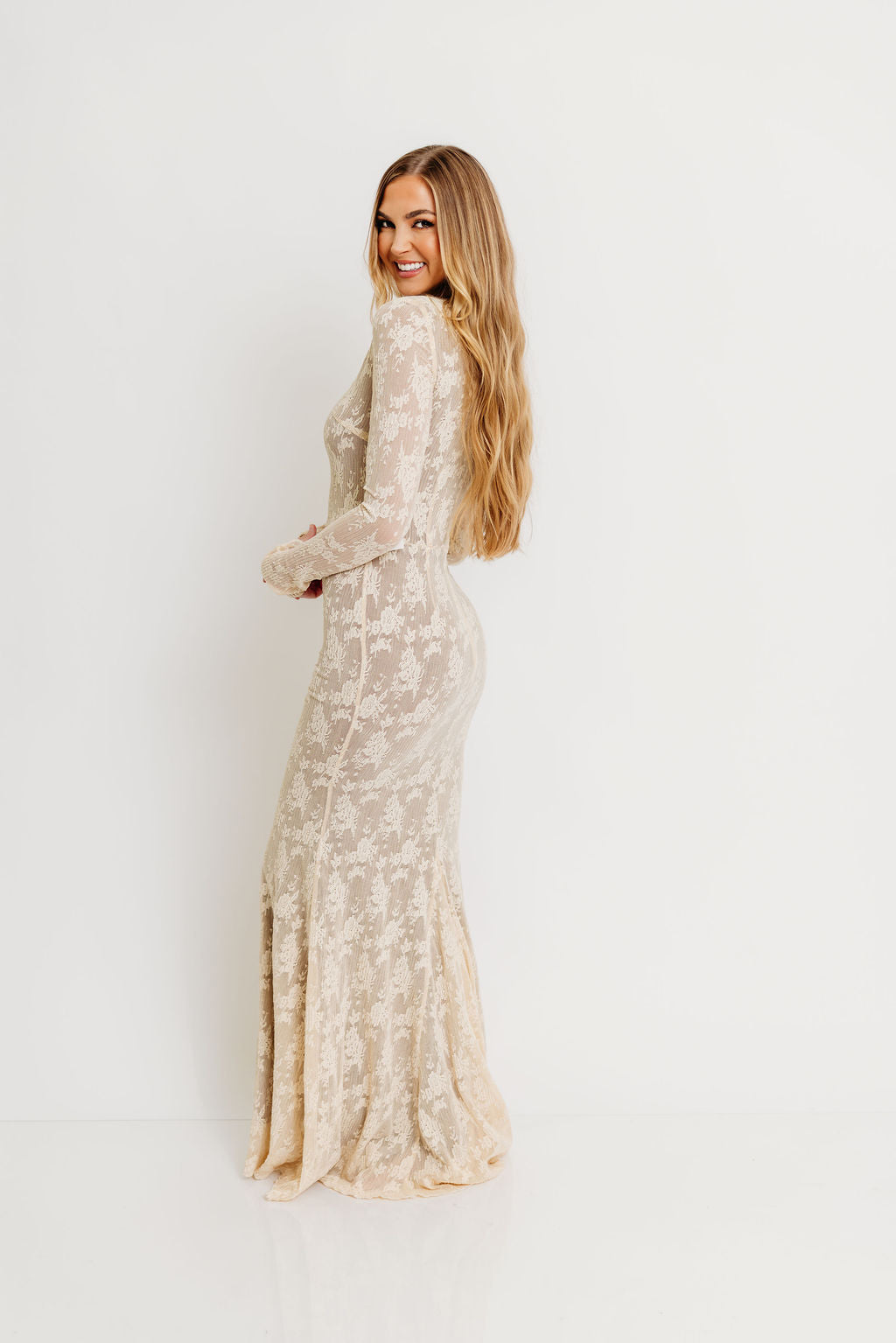 Seraphine Lace Maxi Dress in Cream - Inclusive Sizing & Bump Friendly (Size Up for Bump)