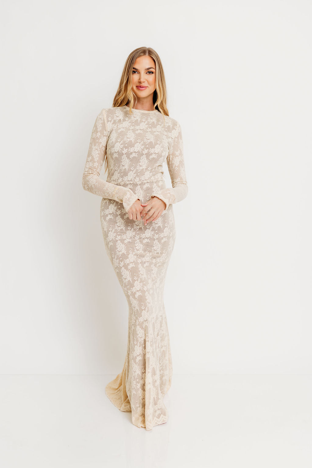 Seraphine Lace Maxi Dress in Cream - Inclusive Sizing & Bump Friendly (Size Up for Bump)