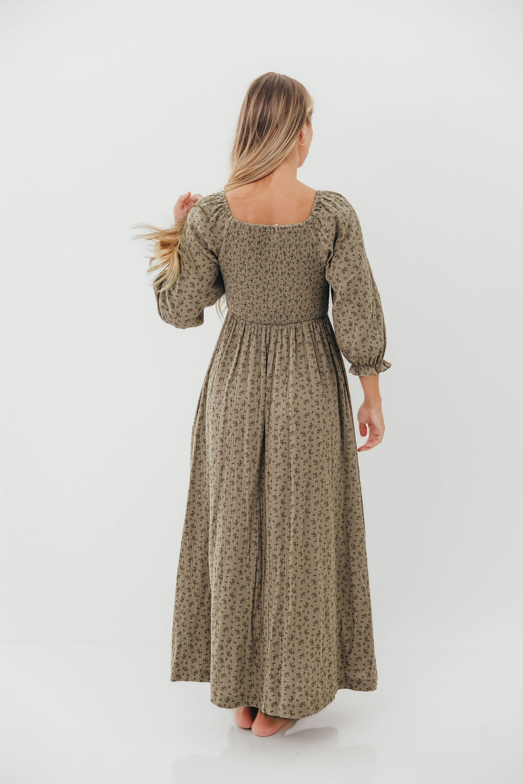 Cecilia 100% Cotton Smocked Maxi Dress in Olive Foliage - Bump Friendly *9/26 PRE-ORDER*