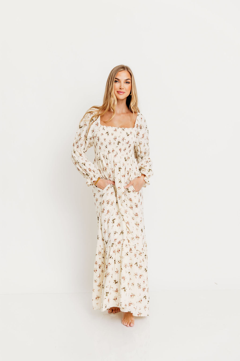 Emerson Maxi Dress with Long Sleeves in Ivory