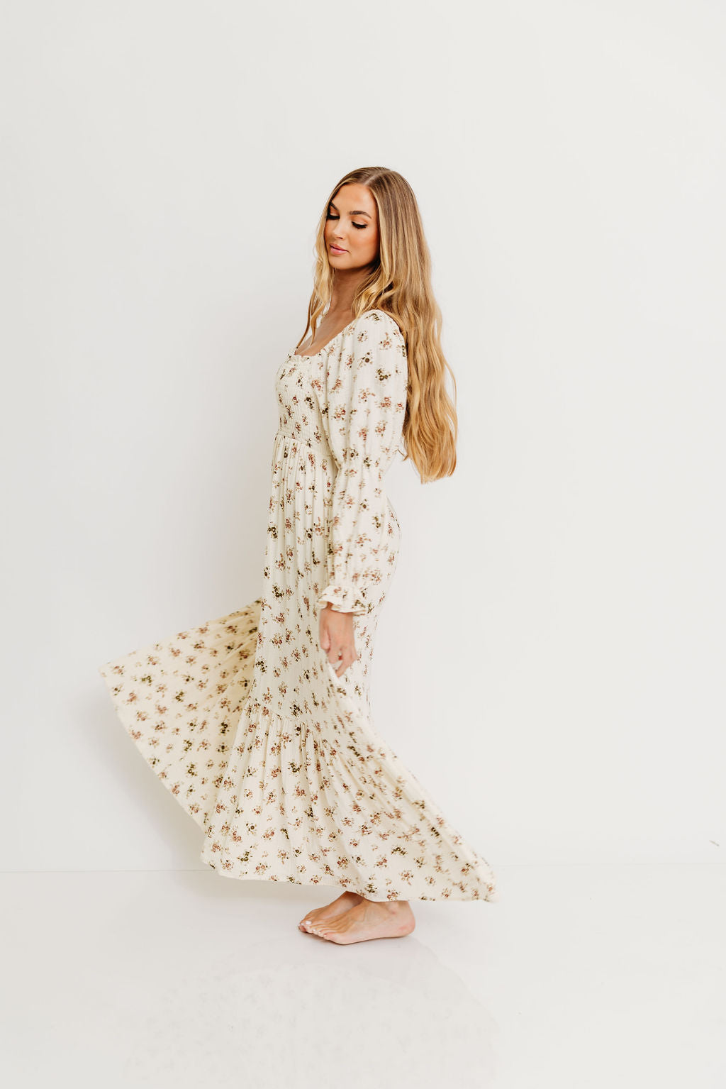 Emerson Maxi Dress with Long Sleeves in Ivory