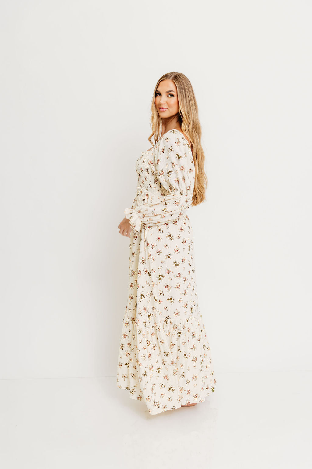 Emerson Maxi Dress with Long Sleeves in Ivory