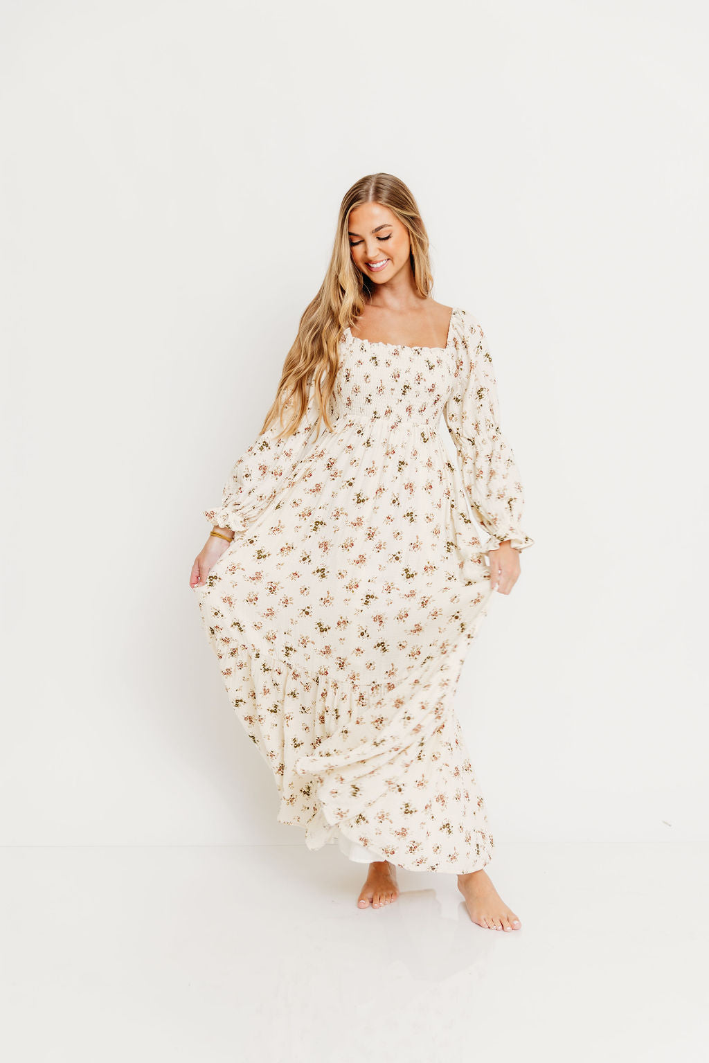 Emerson Maxi Dress with Long Sleeves in Ivory
