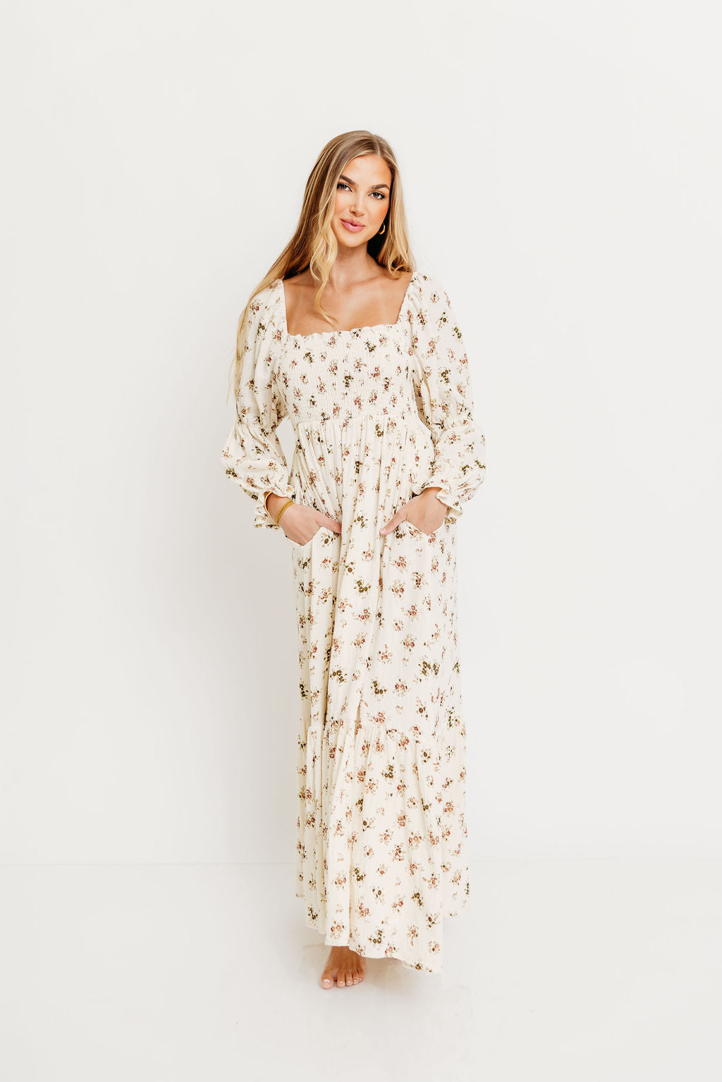 Emerson Maxi Dress with Long Sleeves in Ivory