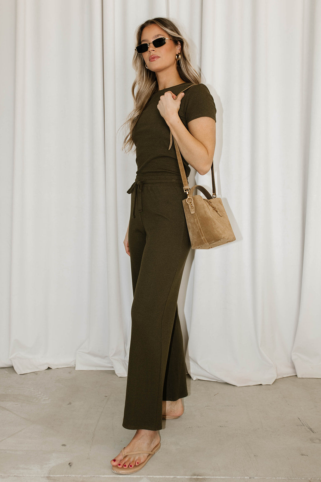 The Muse Knit Top & Pants Set in Olive
