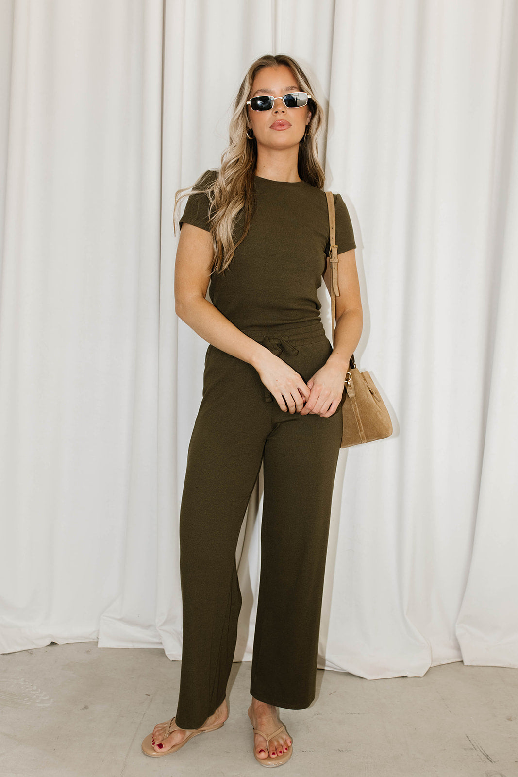 The Muse Knit Top & Pants Set in Olive