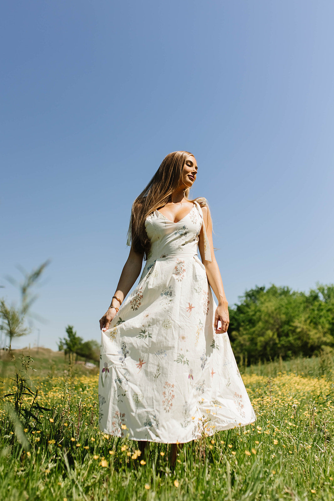 Fawna Floral Midi Dress in Cream