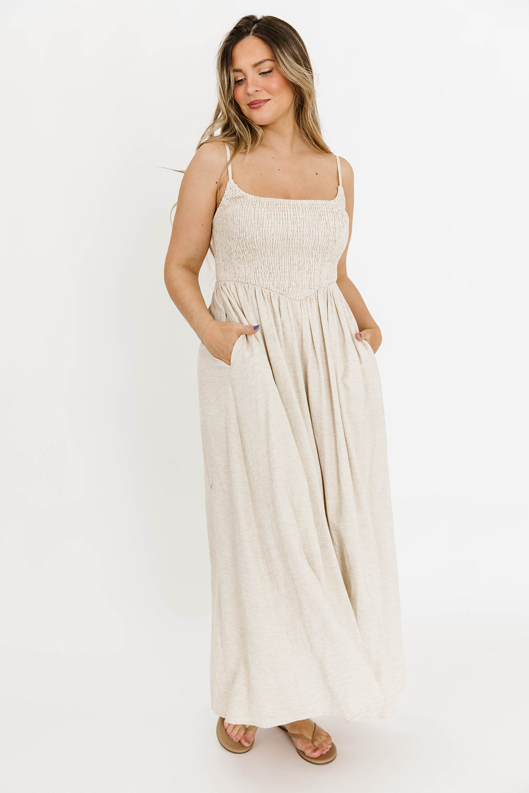 Josefina Smocked Maxi Dress in Natural - Bump Friendly