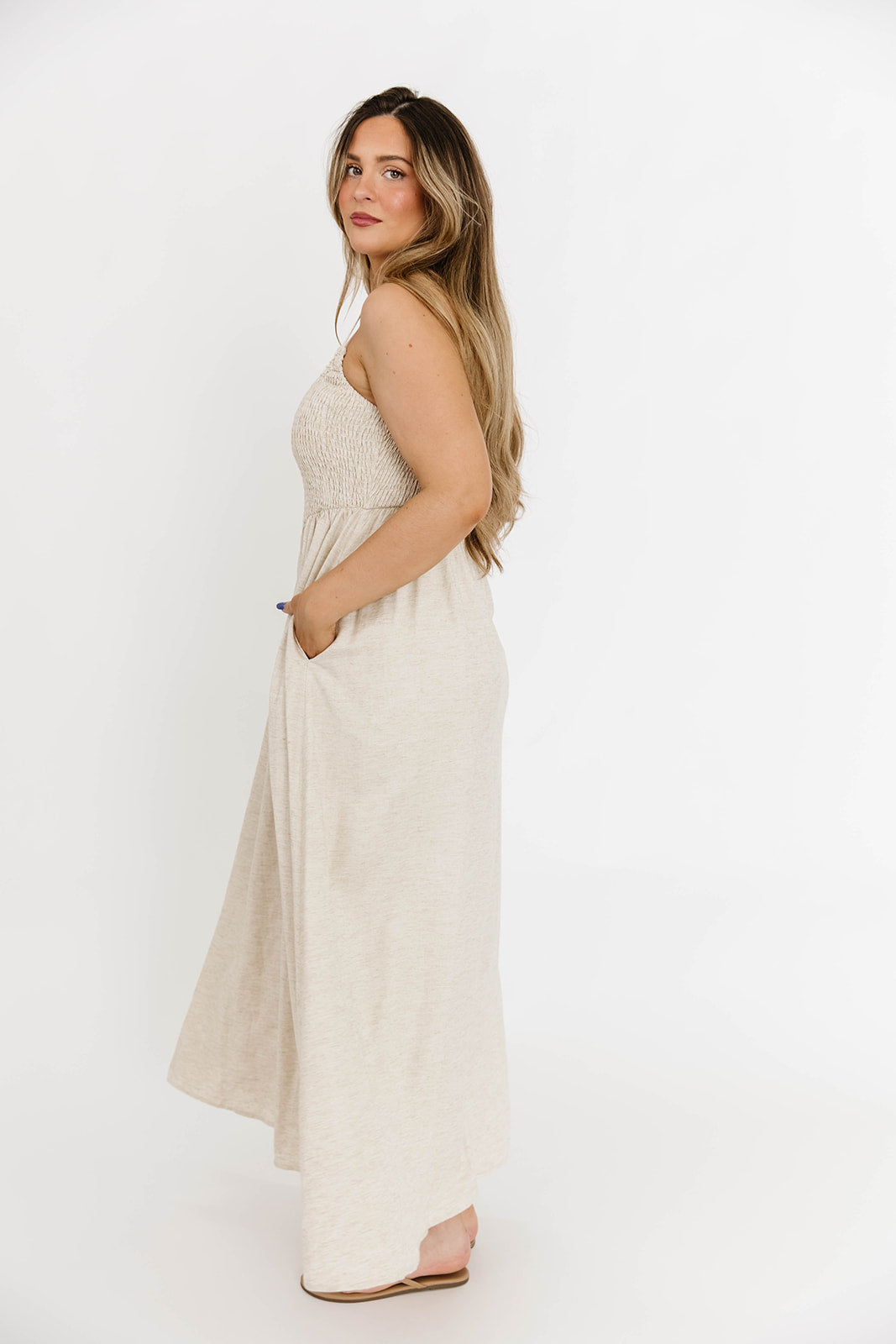 Josefina Smocked Maxi Dress in Natural - Bump Friendly