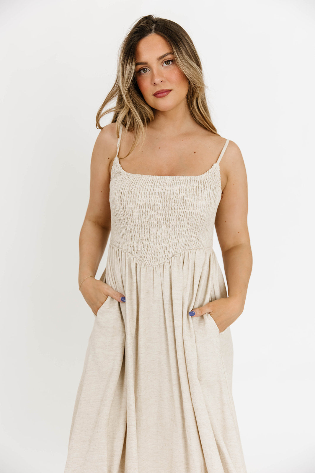 Josefina Smocked Maxi Dress in Natural - Bump Friendly