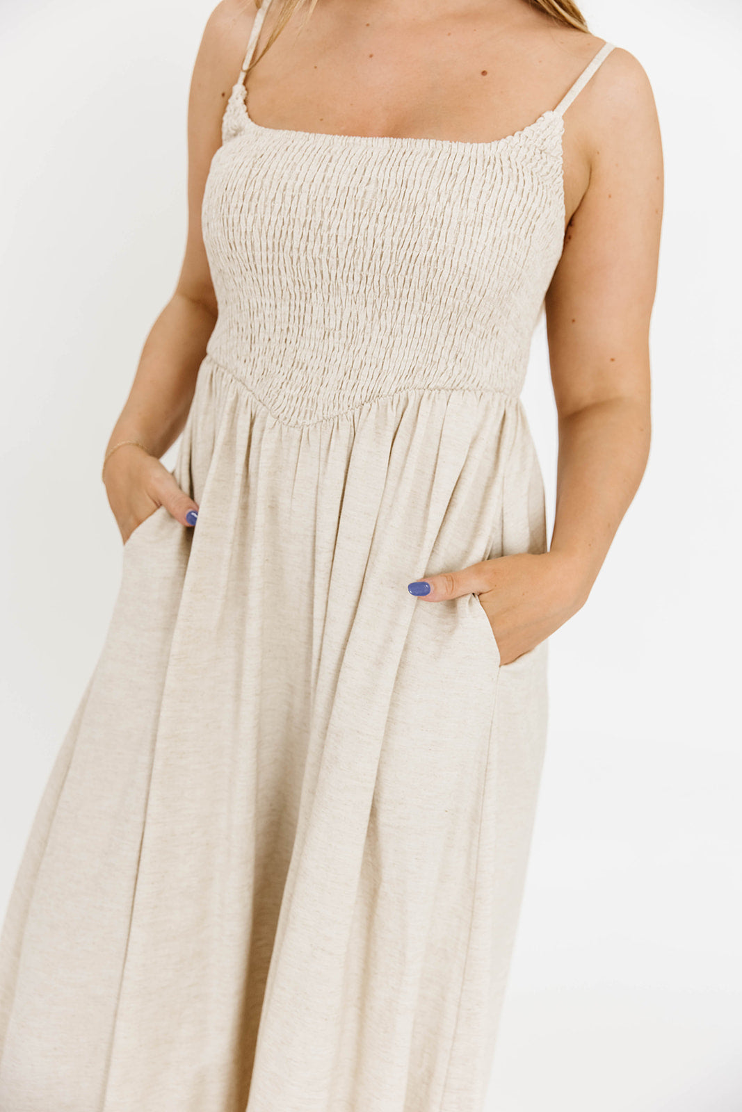 Josefina Smocked Maxi Dress in Natural - Bump Friendly