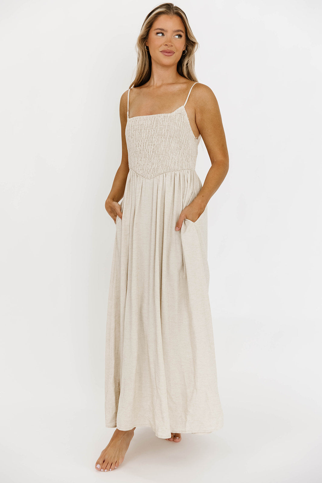 Josefina Smocked Maxi Dress in Natural - Bump Friendly