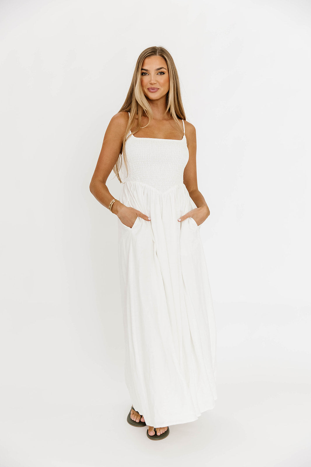 Josefina Smocked Maxi Dress in Off White