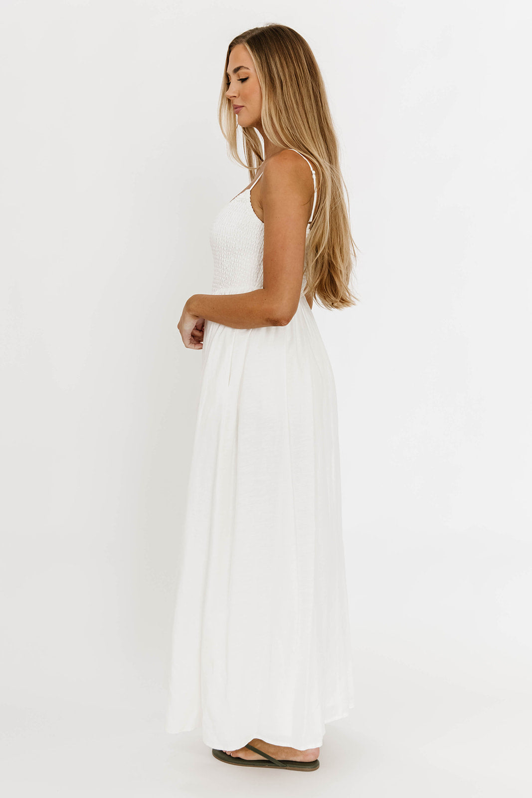 Josefina Smocked Maxi Dress in Off White