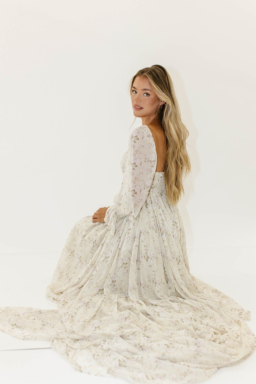 Delilah Maxi Dress with Train in Blush - Bump Friendly