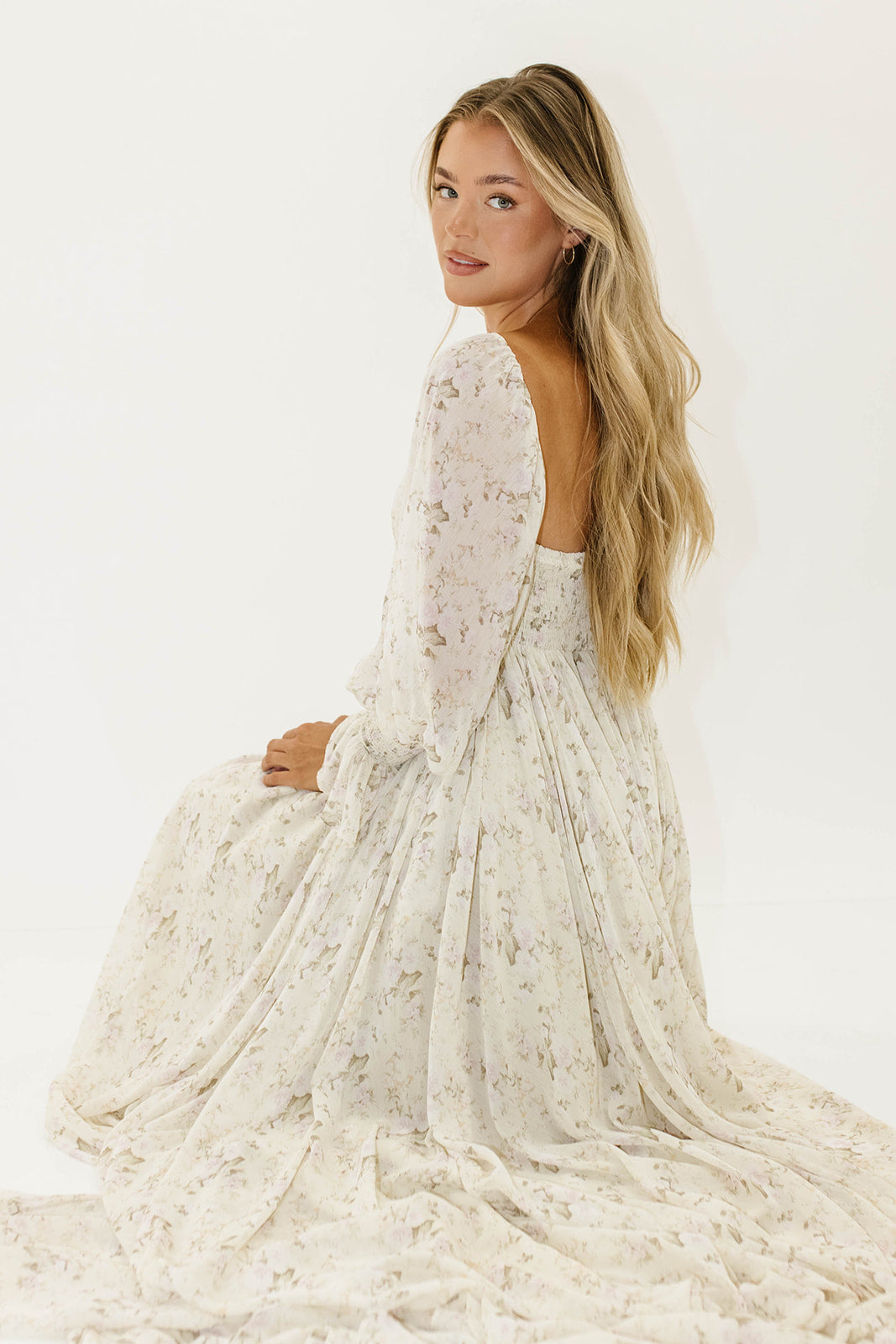 Delilah Maxi Dress with Train in Blush - Bump Friendly