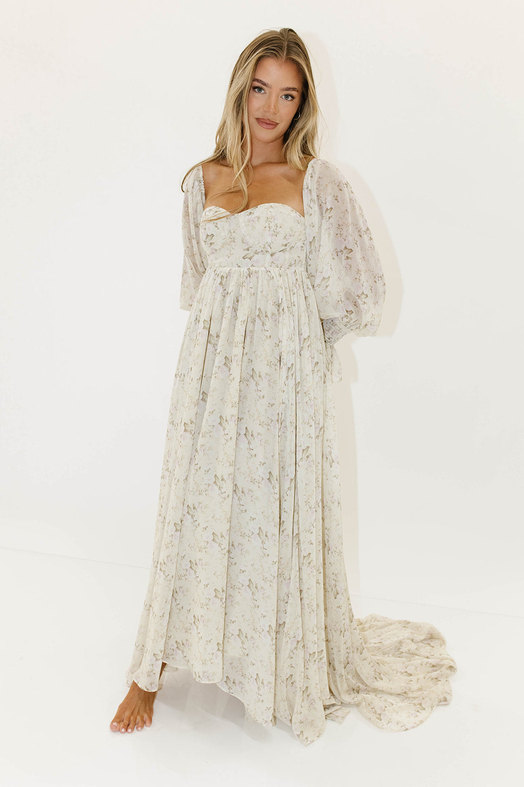 Delilah Maxi Dress with Train in Blush - Bump Friendly