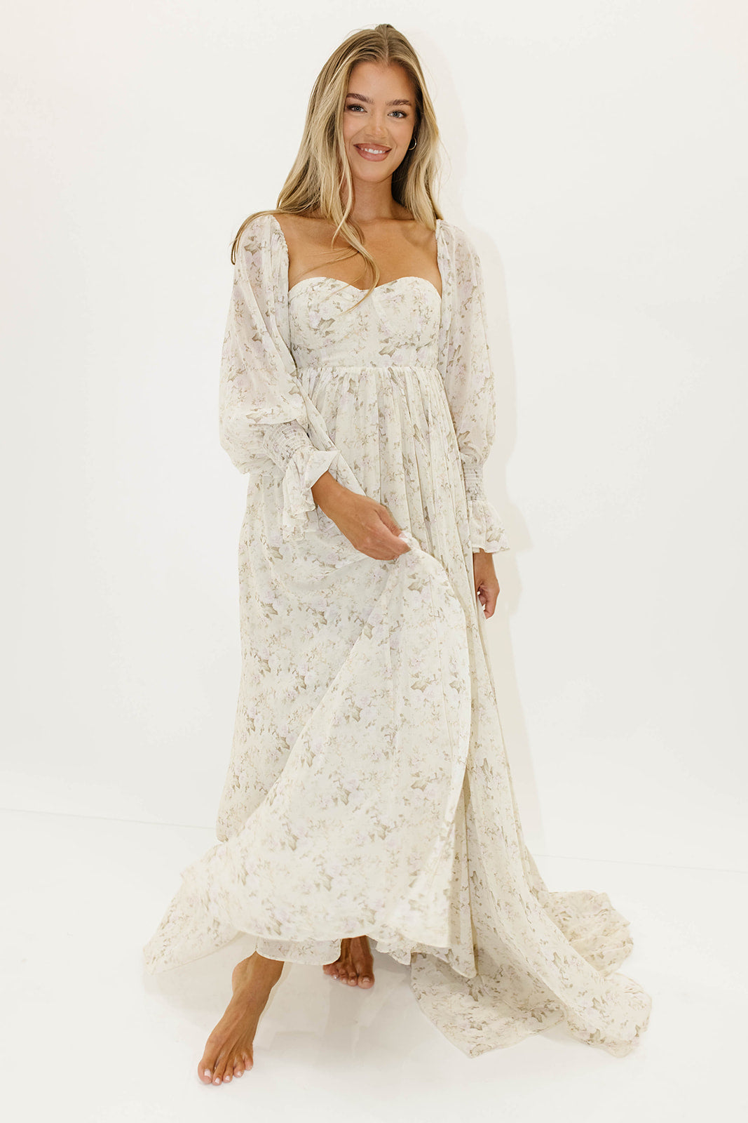 Delilah Maxi Dress with Train in Blush - Bump Friendly