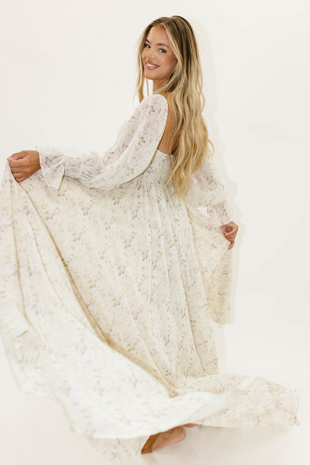 Delilah Maxi Dress with Train in Blush - Bump Friendly