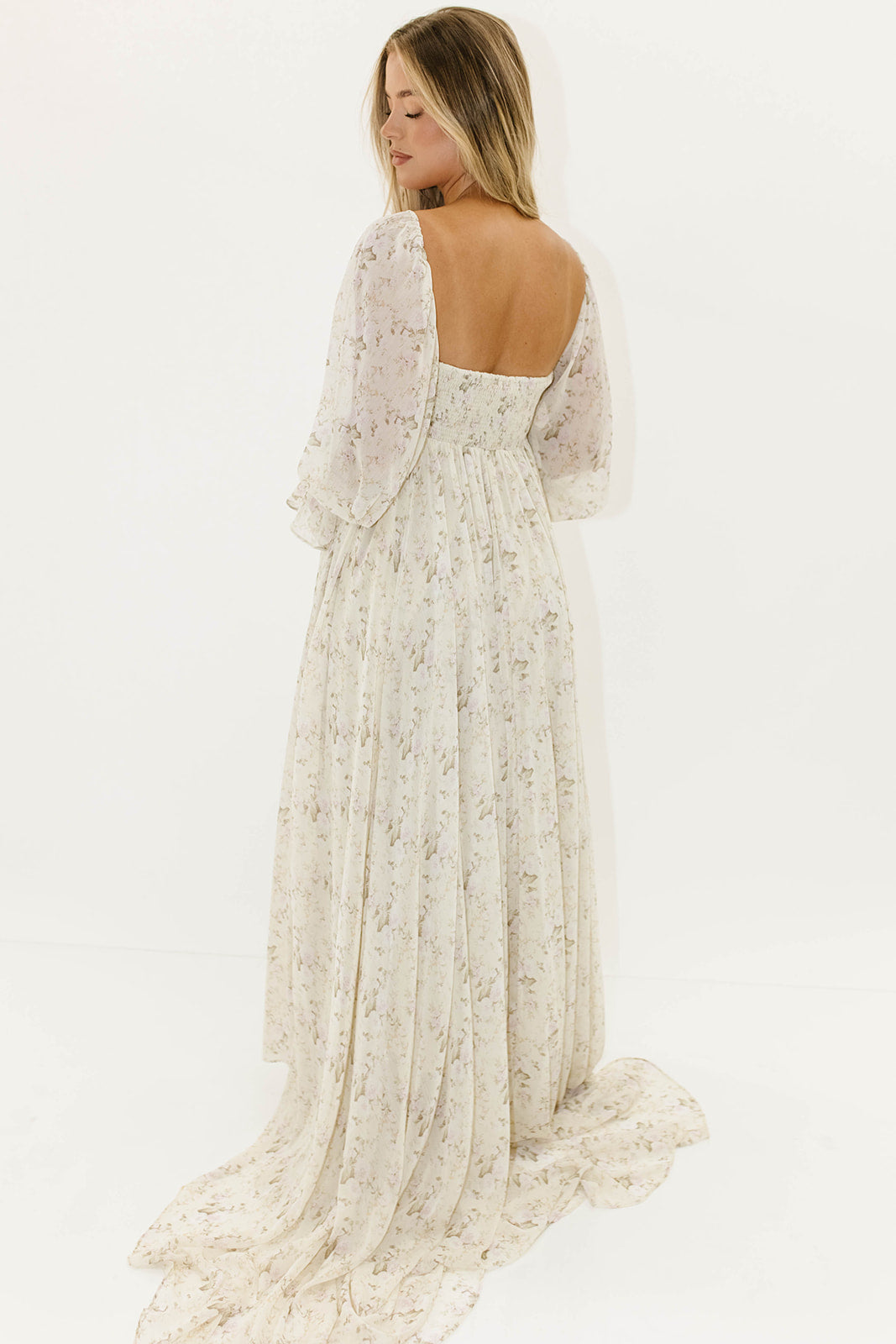 Delilah Maxi Dress with Train in Blush - Bump Friendly