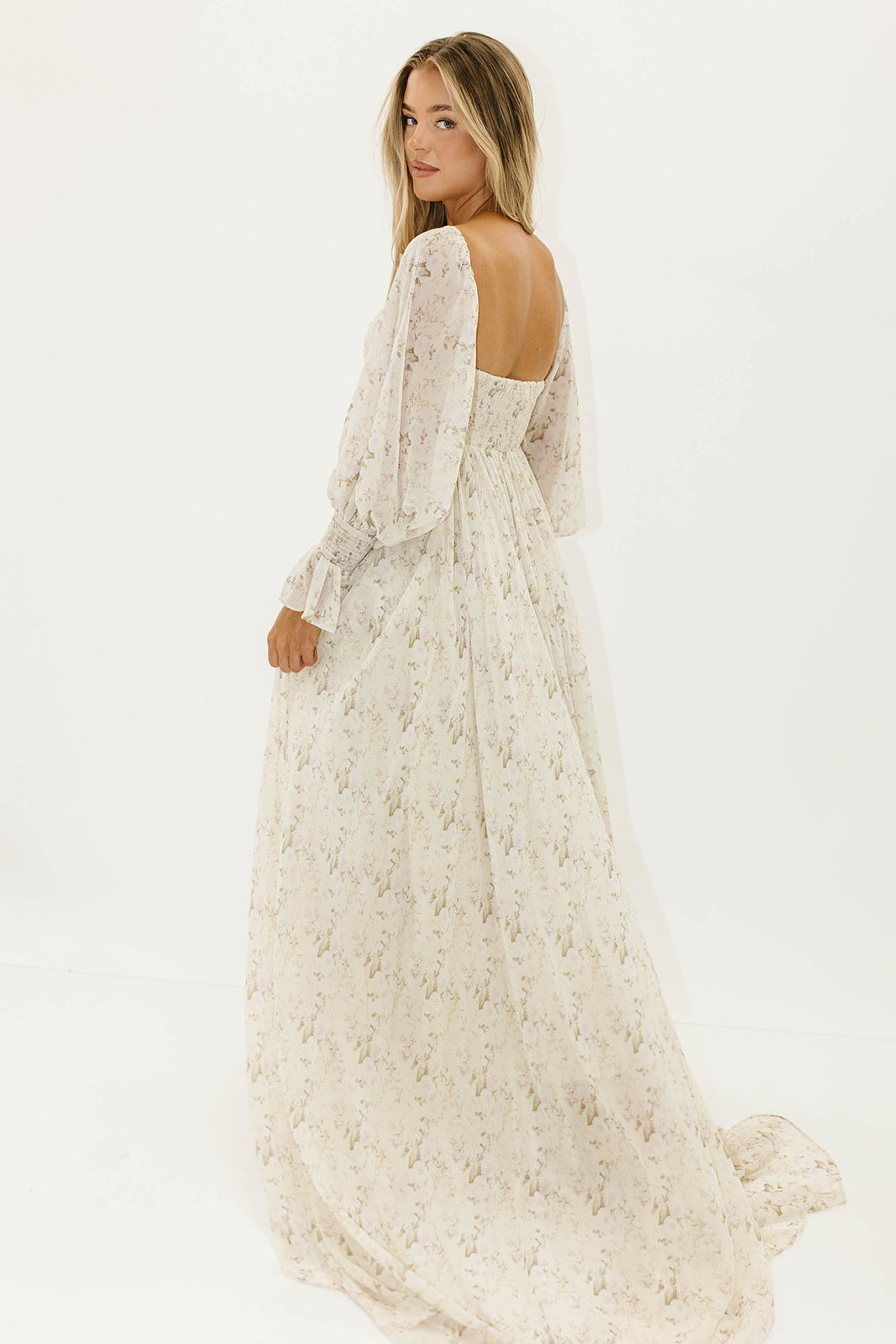 Delilah Maxi Dress with Train in Blush - Bump Friendly