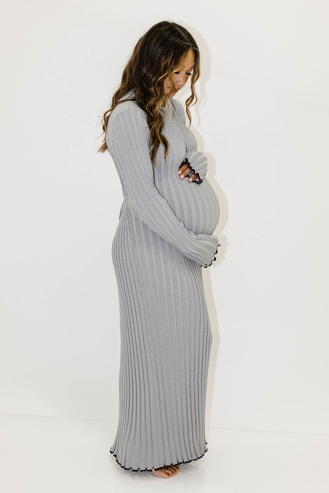 Bentley Maxi Dress in Heather Gray with Black Trim - Bump Friendly