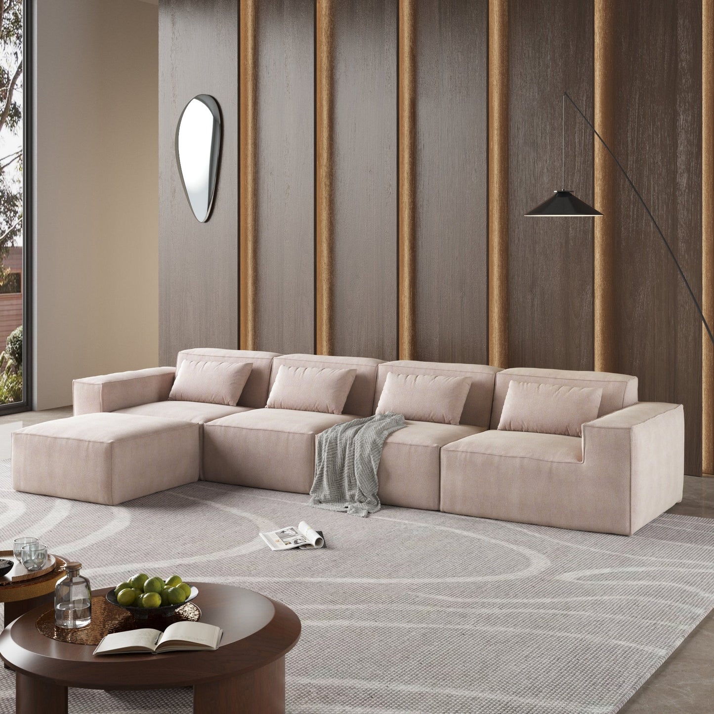 5-Seat L-Shape Modular Sectional Corduroy Sofa Multiple Cushions