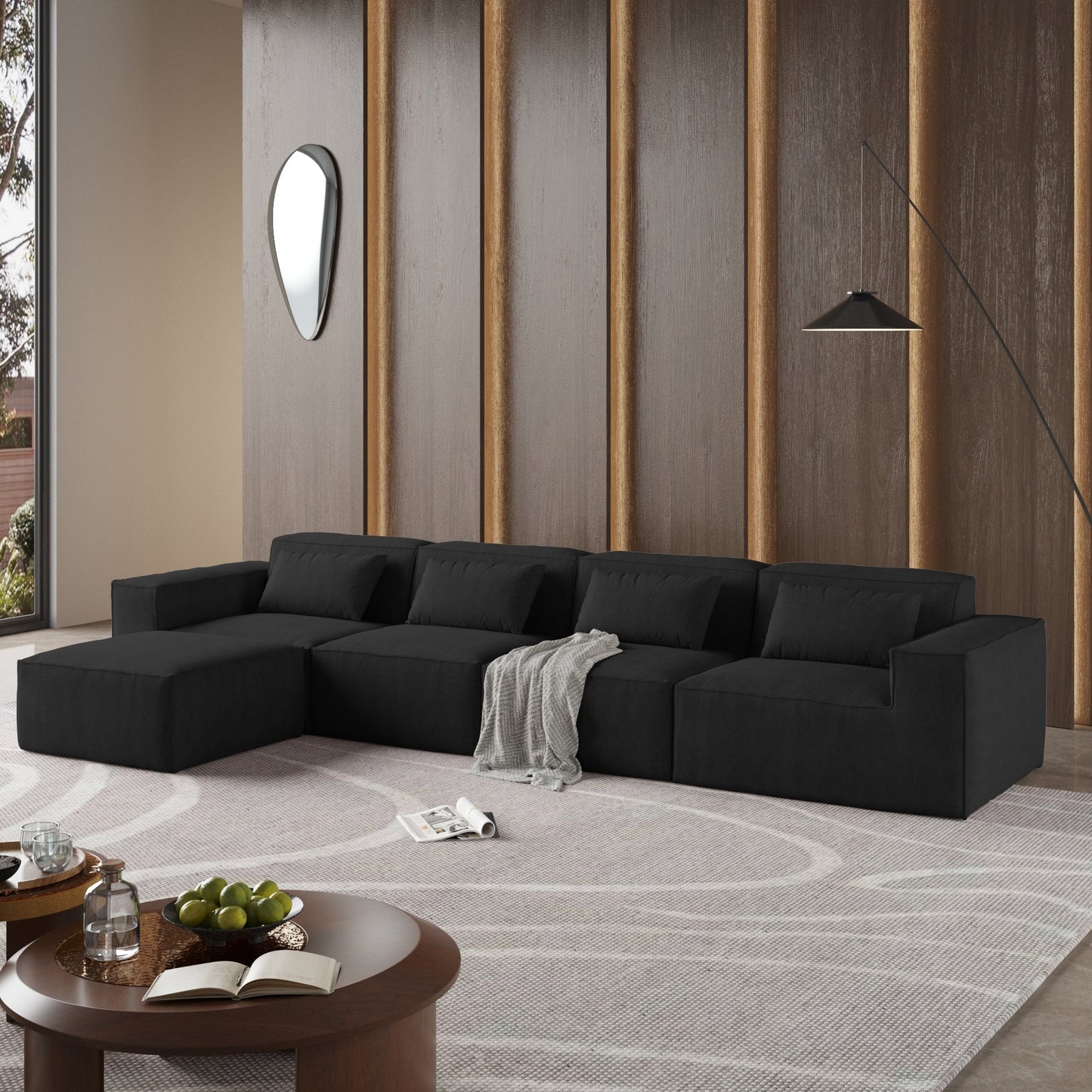 5-Seat L-Shape Modular Sectional Corduroy Sofa Multiple Cushions