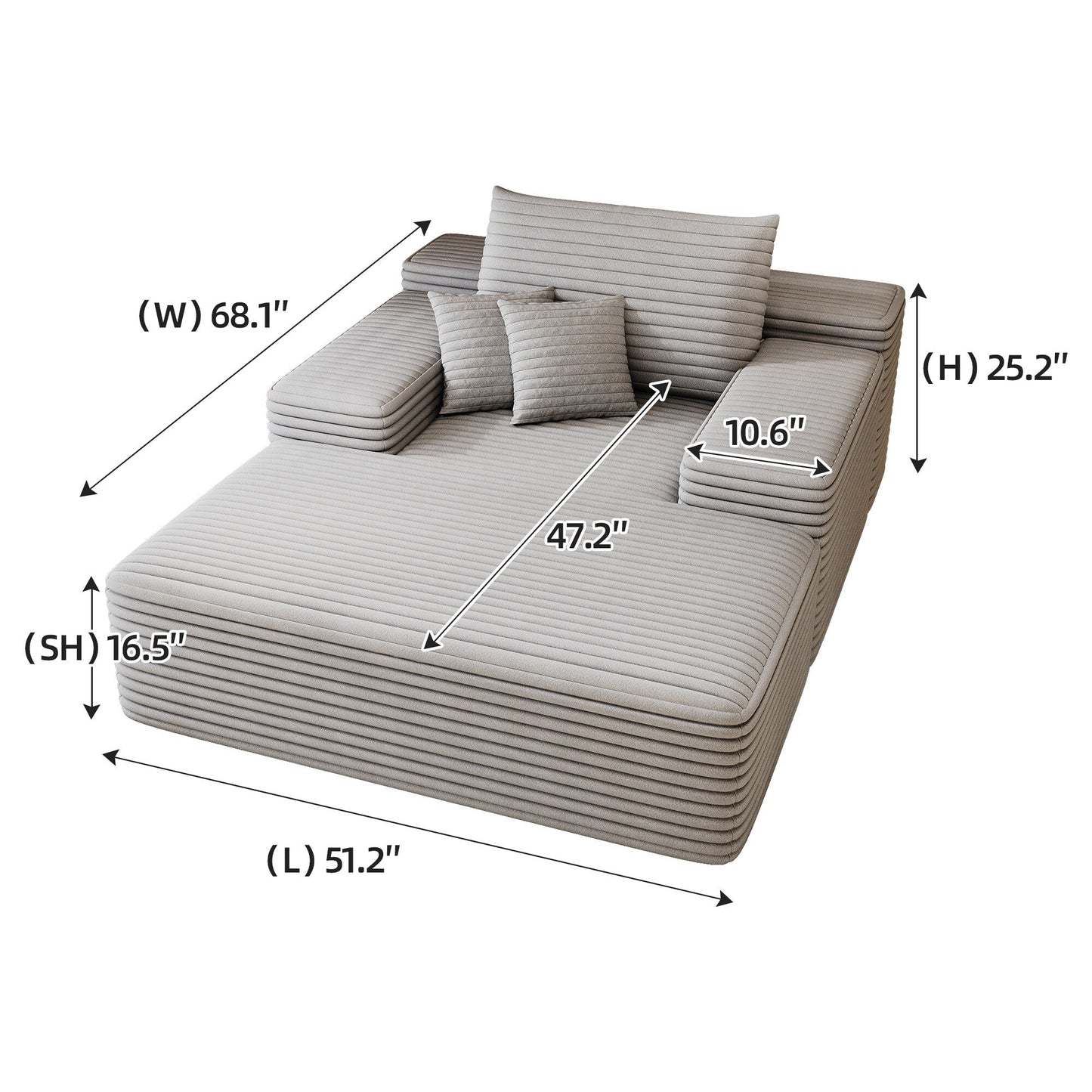 51.2 Corduroy 2-Seater Sofa - Cloud-Like Deep Seat, 600lb Capacity, No Assembly Required, with Ergonomic Pillows