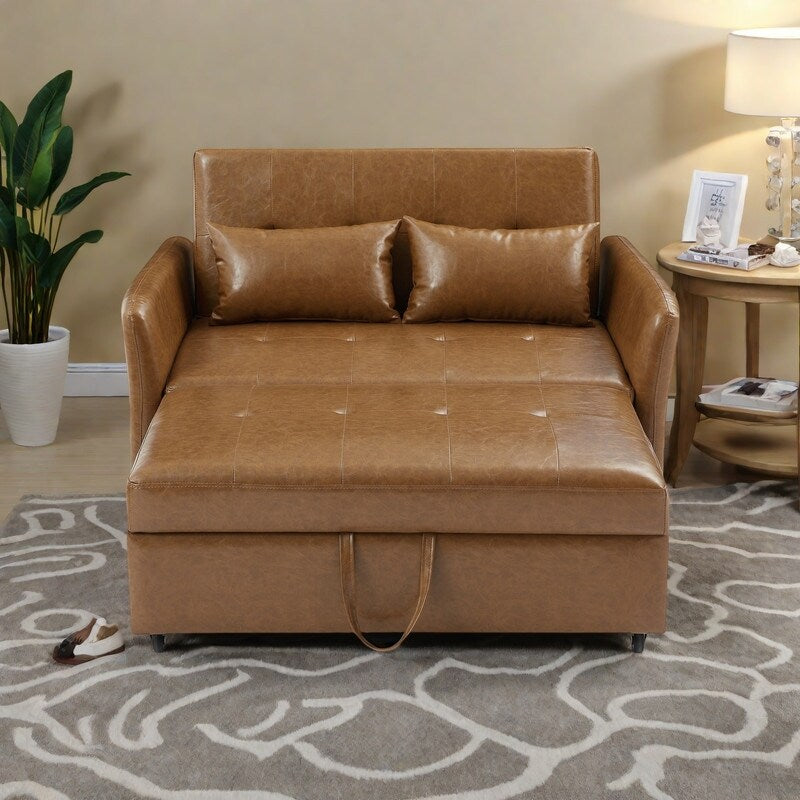 51.57 PU Convertible Sleeper Sofa with 3 USB Ports, 400lb Capacity, and Pull-Out Bed Mechanism