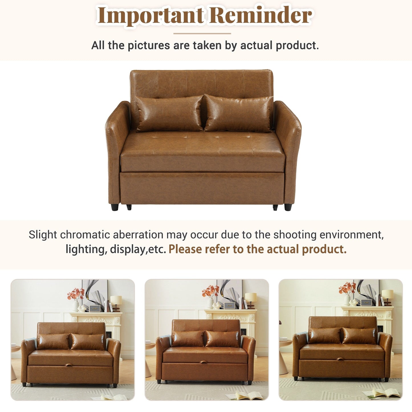 51.57 PU Convertible Sleeper Sofa with 3 USB Ports, 400lb Capacity, and Pull-Out Bed Mechanism