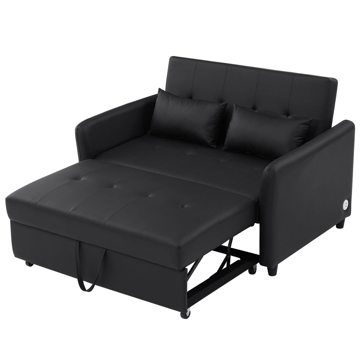 51.57 PU Convertible Sleeper Sofa with 3 USB Ports, 400lb Capacity, and Pull-Out Bed Mechanism