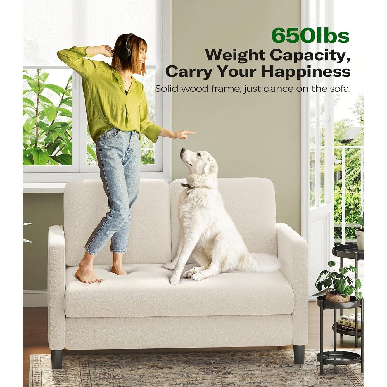 51 Comfy Teddy Loveseat Sofa for Small Spaces - All-Wood Frame, Tool-Free Setup Couch for Bedroom & Living Room, Beige