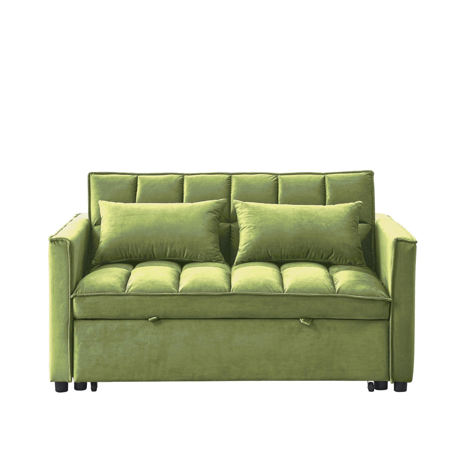 53.94 Velvet 2-Seater Sleeper Sofa with 3-Position Adjustable Backrest and Two Side Pockets